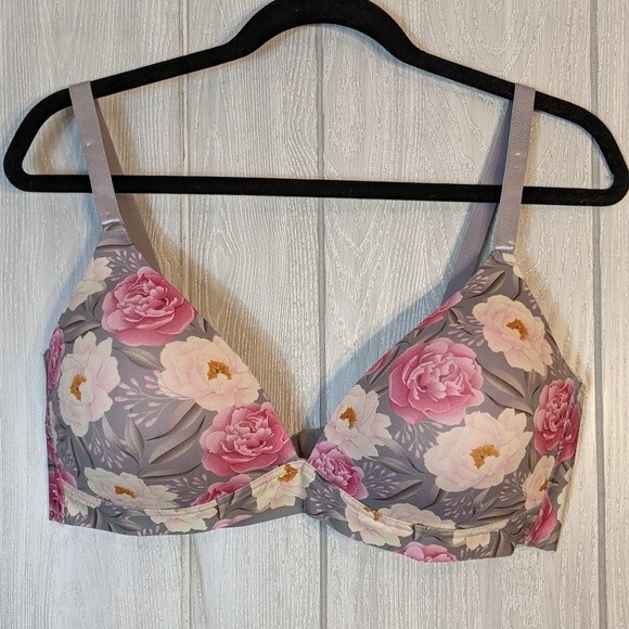 Catherine Malandrino Floral Plunge Floral Padded Bra Back Clasp EUC SZ 42D - Picture 1 of 5